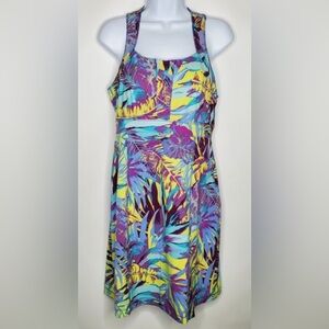 TITLE NINE nimblene tropical print zip-back halter swim dress. Size 4